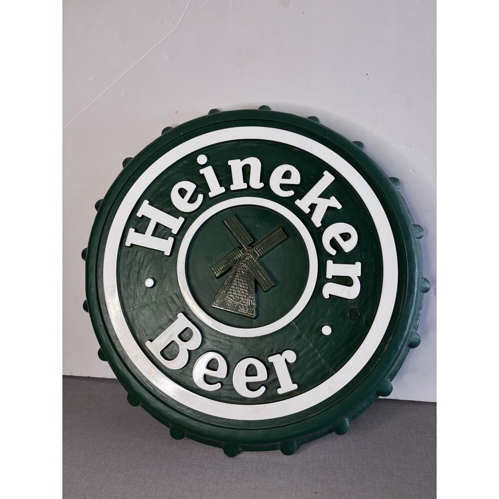 Vintage Heineken Beer Sign Shaped Bottle Cap Green Plastic Decor